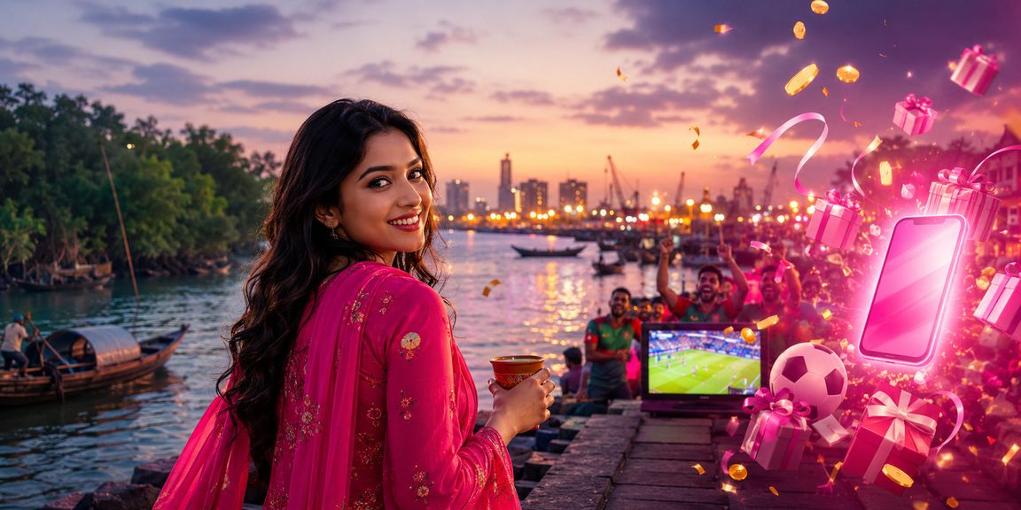 সুন্দরবনের পটভূমিতে একজন বাংলাদেশি মডেল মোবাইলে 3111 পেমেন্ট করছেন